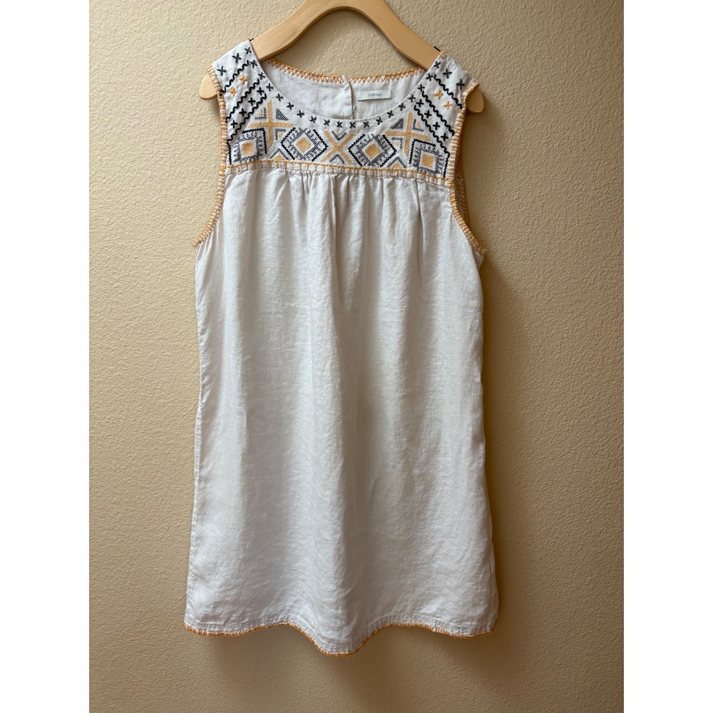 C&C California Cream 100% Linen Sleeveless Embroidered Shift Dress Tunic Cream